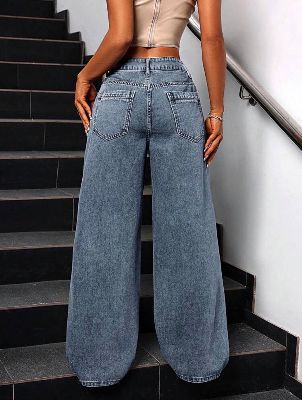 Women’s Distressed Loose Fit Wide Leg Denim Pants – Casual Streetwear Jeans