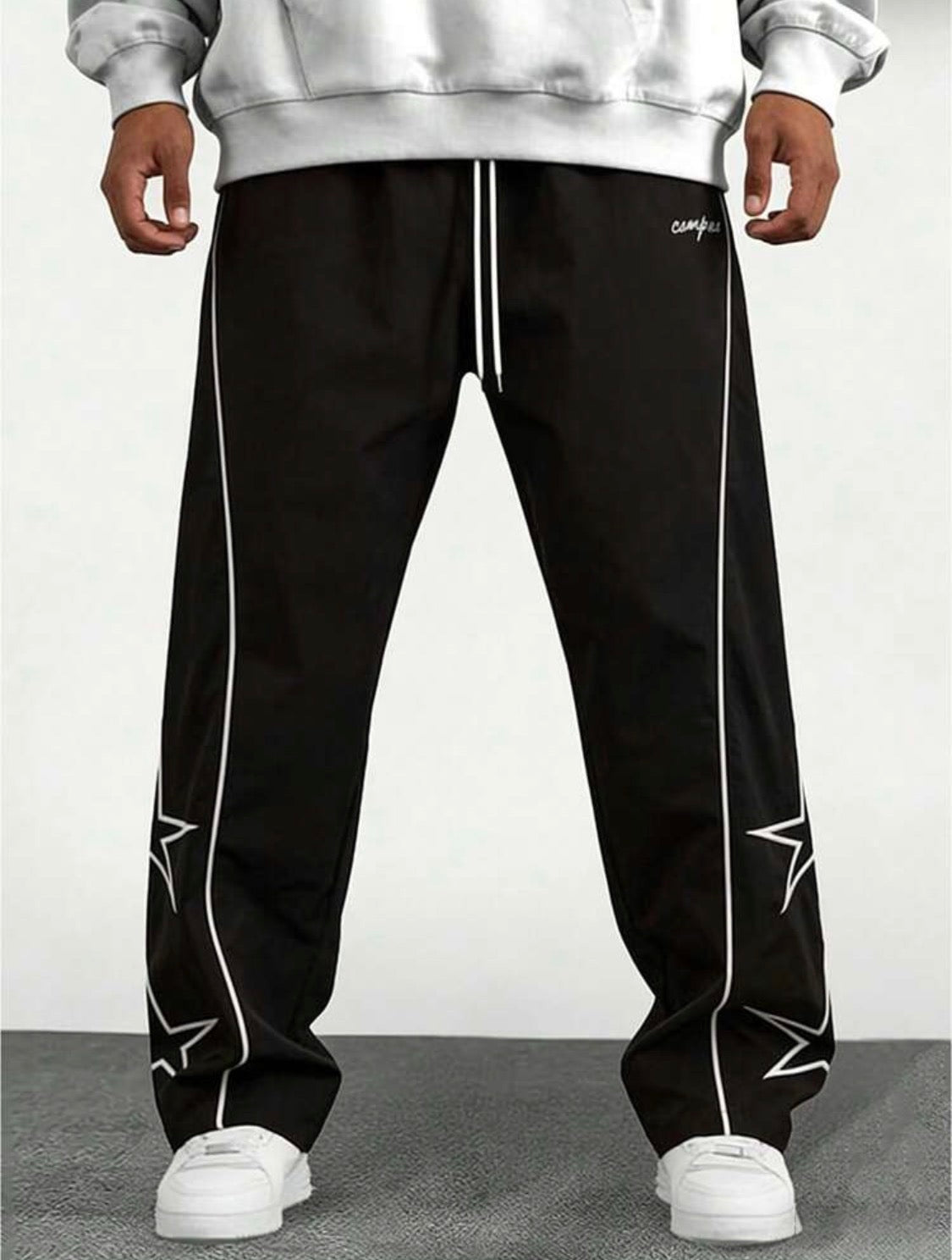 Men’s Straight-Leg Loose Fit Sweatpants with Star & Letter Print – Casual Streetwear Style for Fall