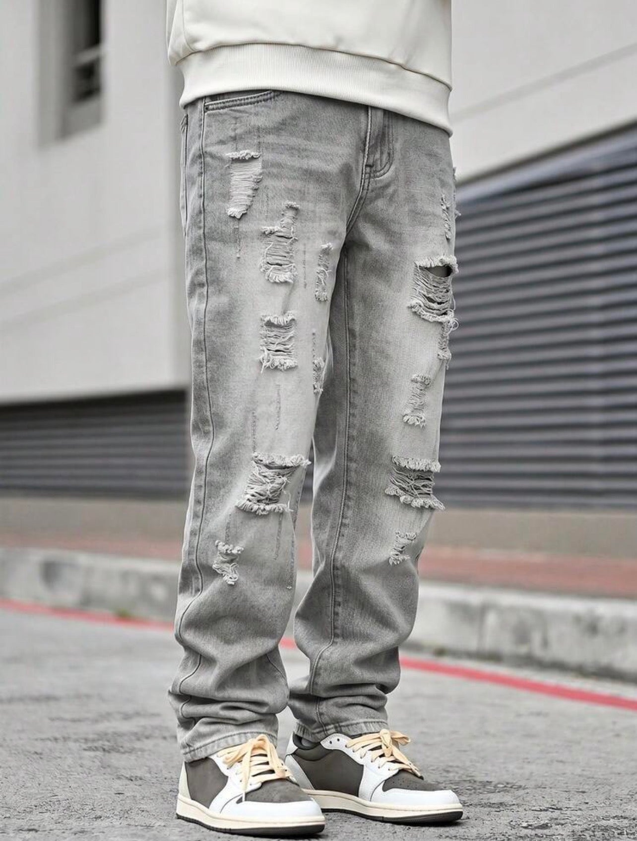 Men’s Straight Leg Distressed Jeans – Casual Outdoor Denim Pants