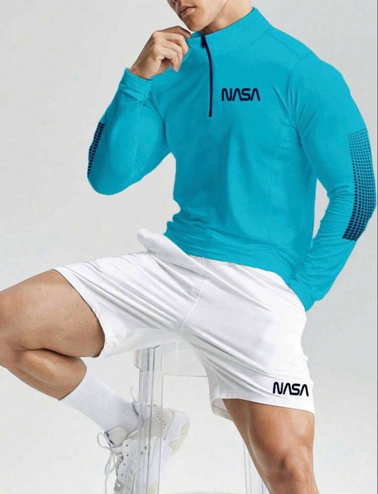 Men’s Letter Graphic Quarter-Zip Sports Jacket Lightweight Fitness Workout Top