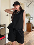 Women’s Shoulder Pad Tank Top & Slant Pocket Shorts Two-Piece Summer Set
