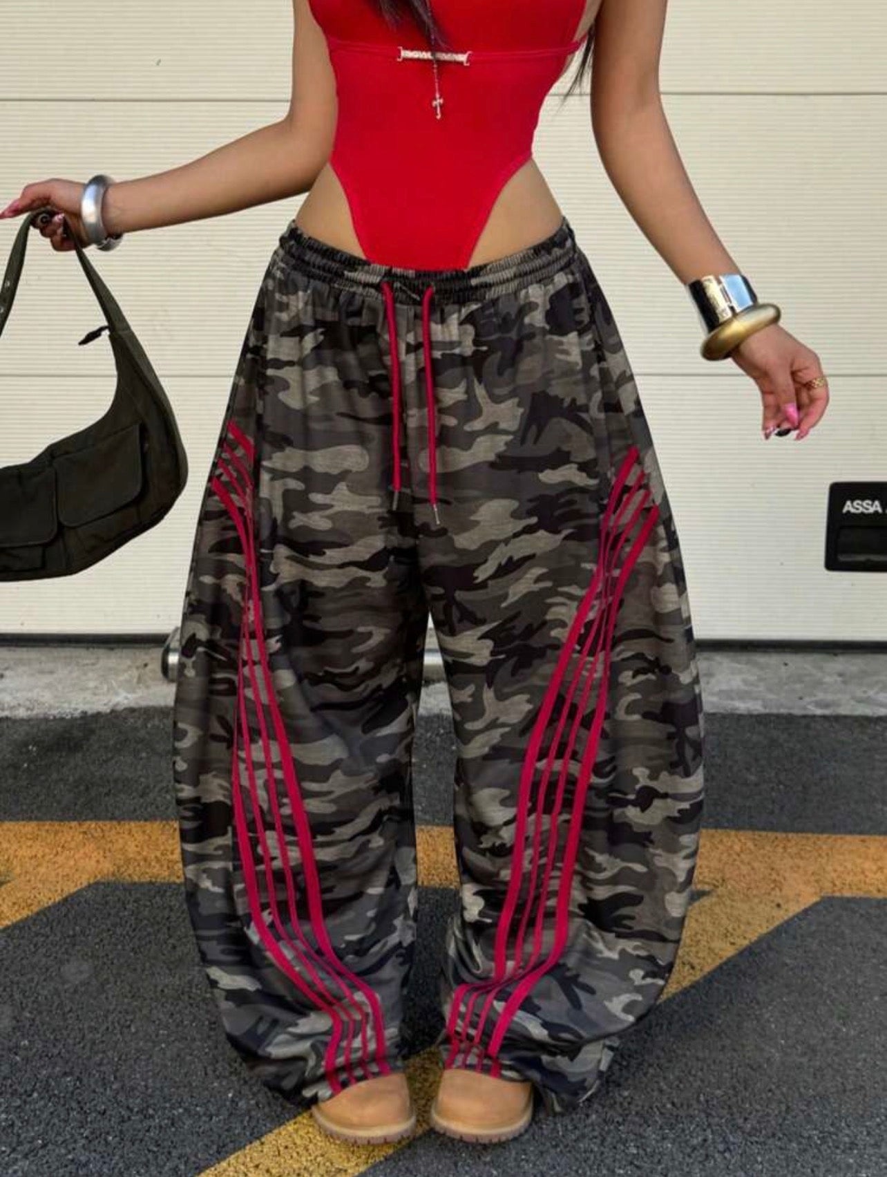 Women’s Casual Elastic Waist Curved Hem Pants – Preppy Streetwear Style