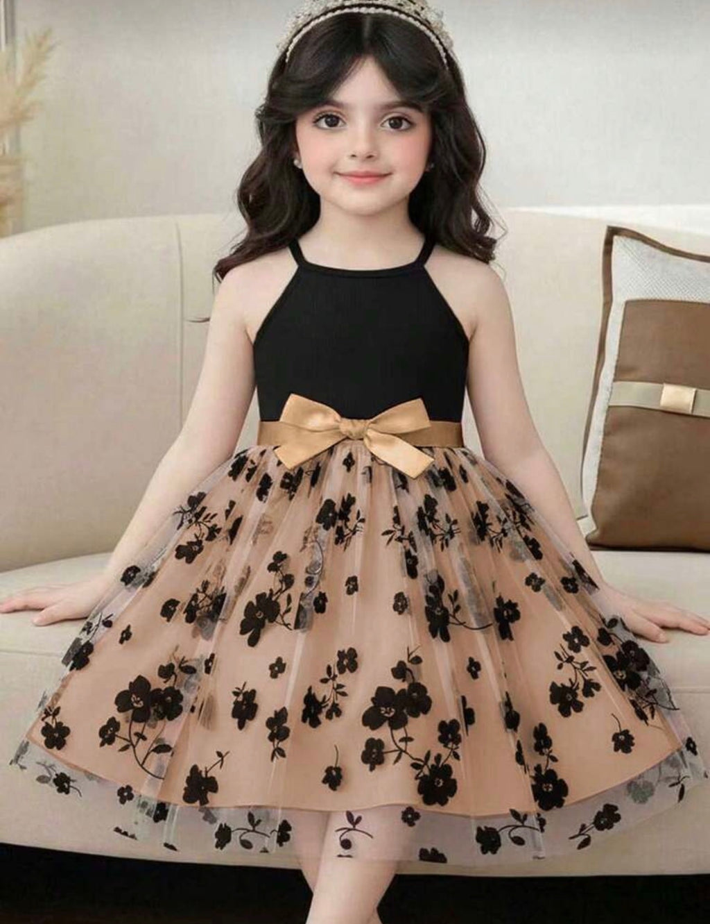 Girls Mesh Patchwork Cami Dress with Fluffy Skirt & Belt for Parties and Summer Wear