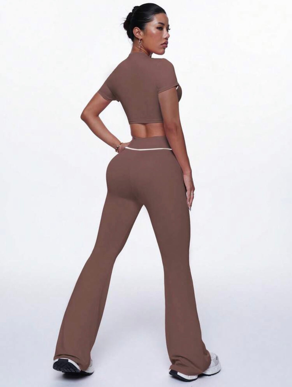 Women’s Color Block Short Sleeve Top & Flare Leggings Sports Set