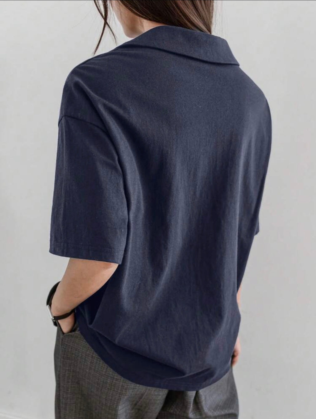 Women’s Polo Collar Partial Button Short Sleeve T-Shirt – Casual Business Style