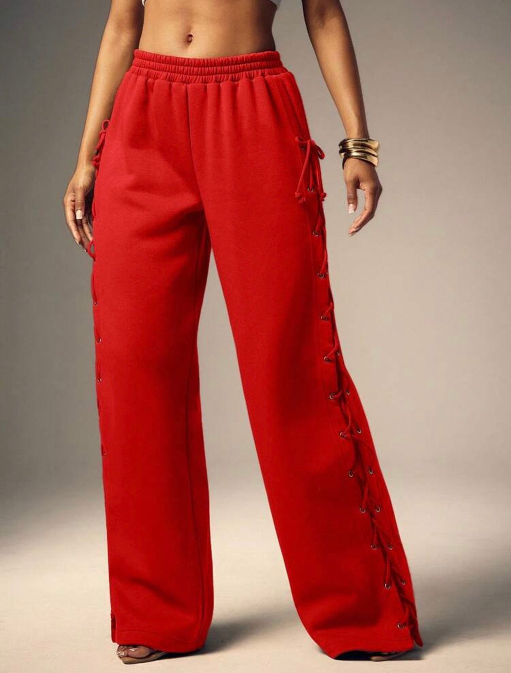 Women’s Side Cut-Out Lace-Up Sweatpants – Casual Streetwear Joggers