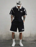 Men’s Letter Print Color Block Polo Shirt & Shorts Two-Piece Summer Set