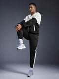 Men’s Contrast Color Splice Hooded Tracksuit Set – Two-Piece Athleisure Sportswear Outfit