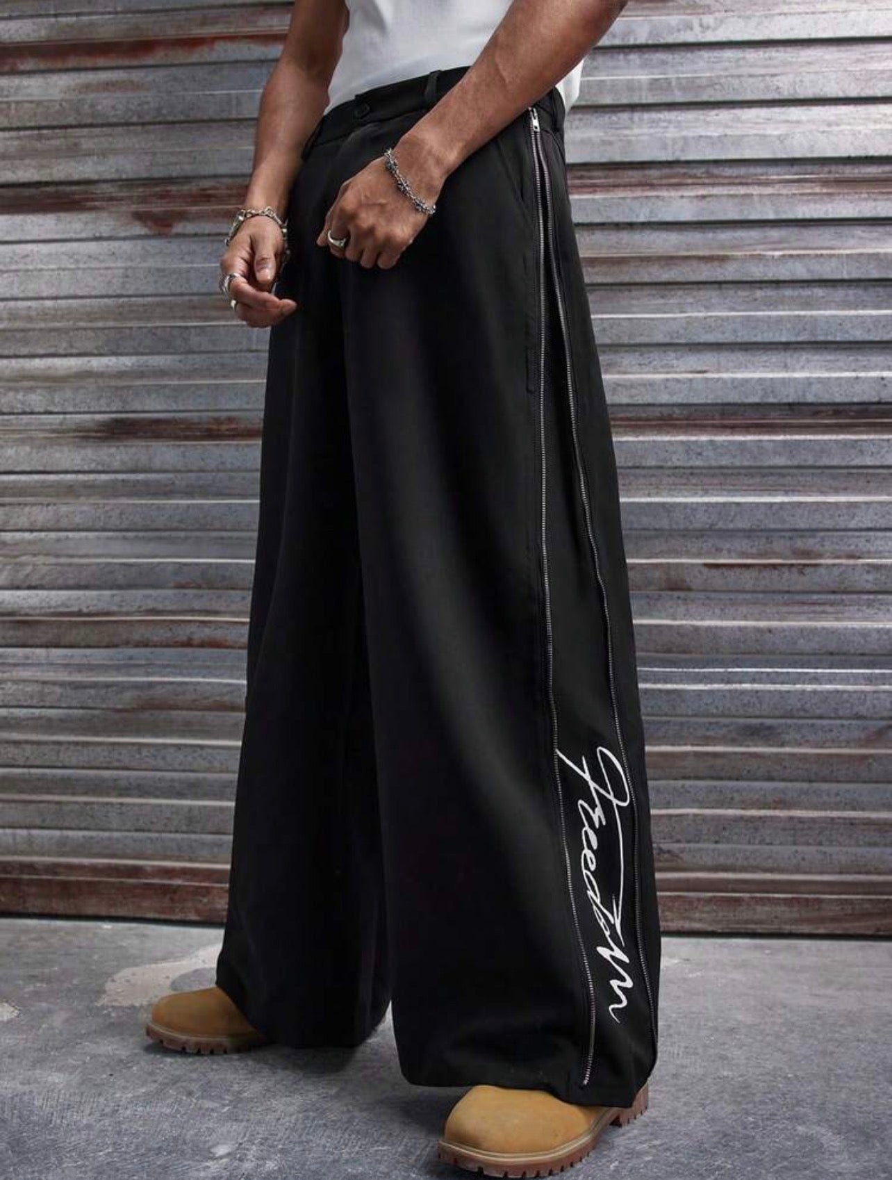 Men’s Zip Decor Loose Wide-Leg Pants – Casual Street Fashion Trousers