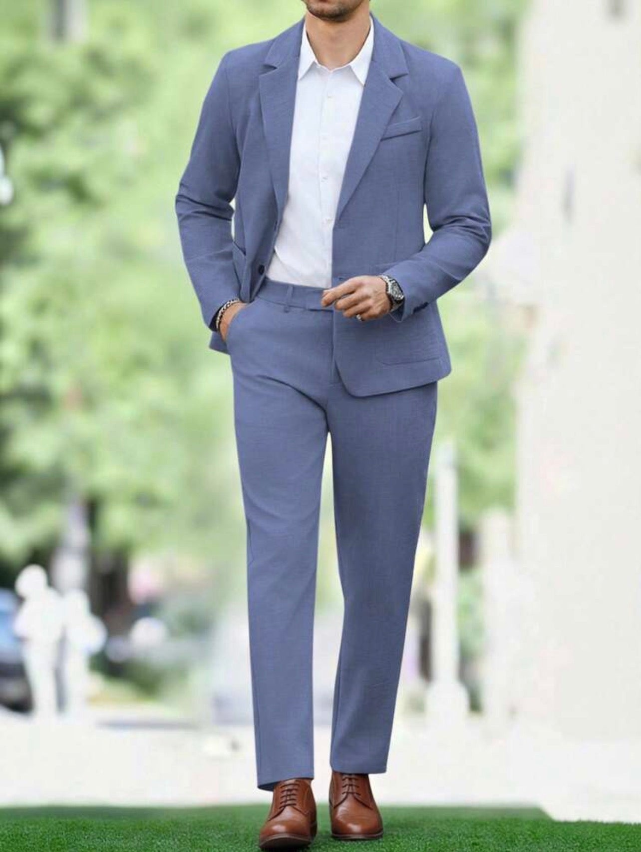 Men’s Solid Color Business Suit Set – Blazer & Pants Two-Piece Formal Outfit