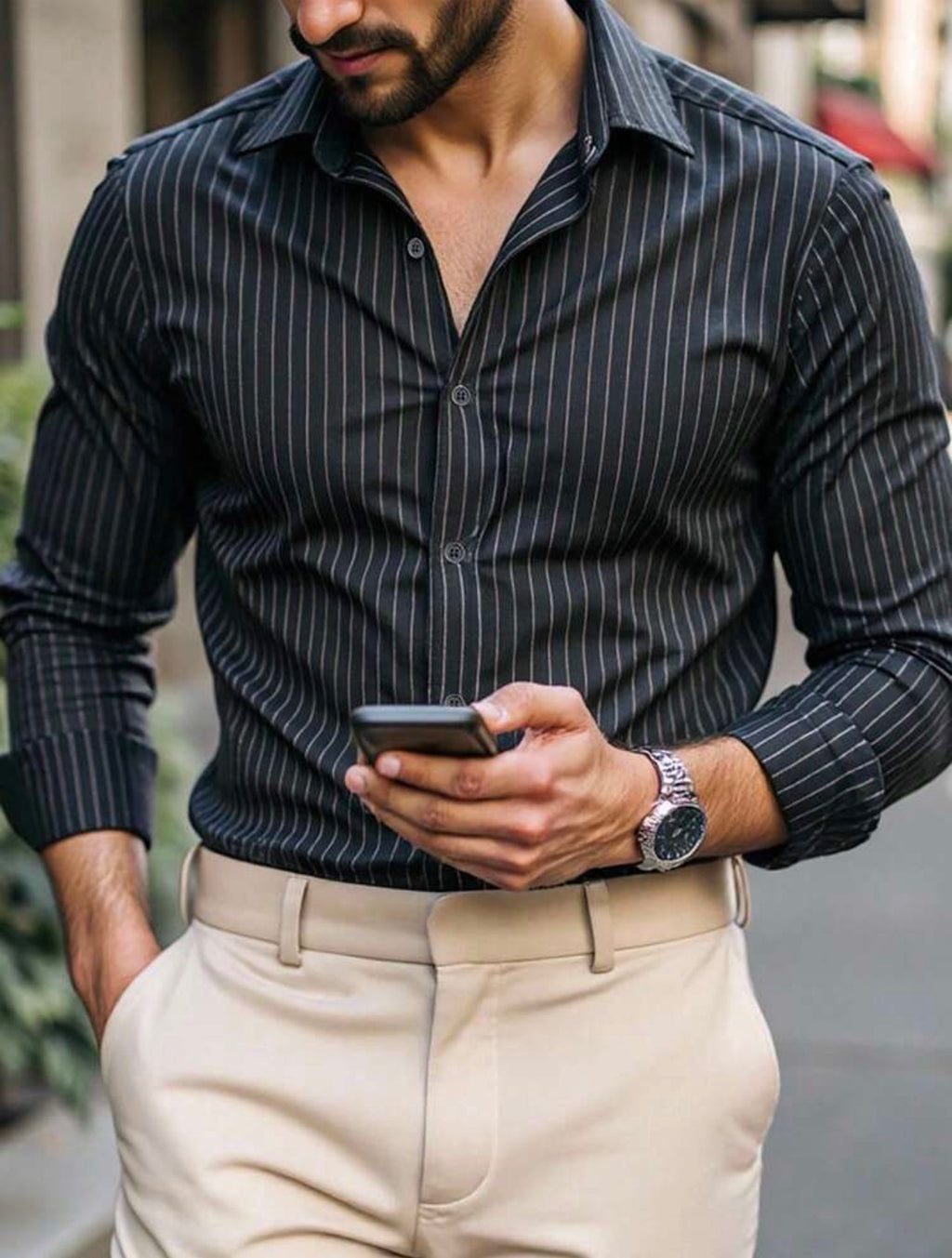 Men’s Striped Long Sleeve Formal Shirt – Casual Business Top