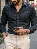 Men’s Striped Long Sleeve Formal Shirt – Casual Business Top