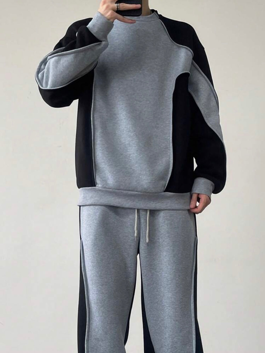 Men’s Contrast Color Long Sleeve Sweatshirt & Sweatpants Two-Piece Set – Casual Cozy Outfit
