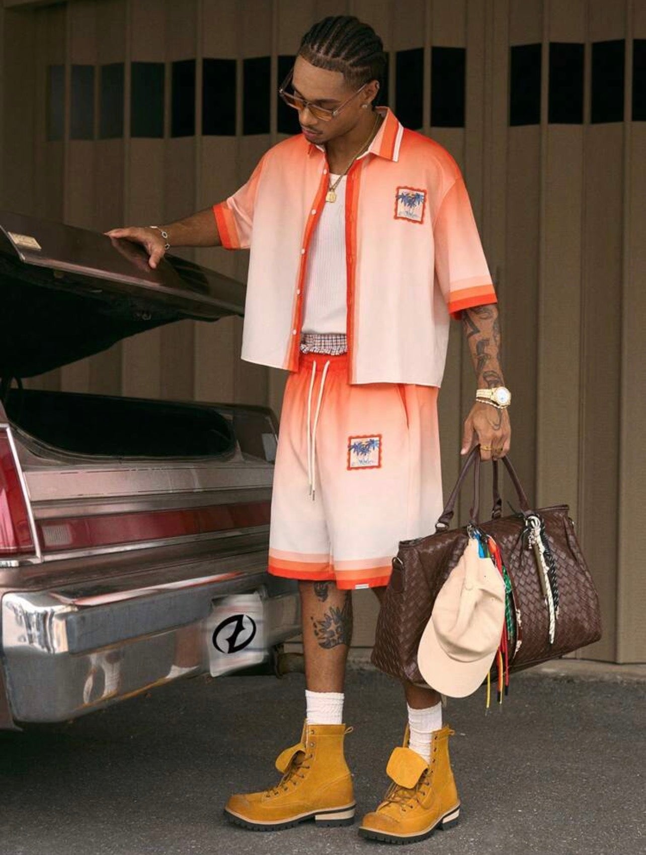Men’s Printed Polo Shirt & Shorts Two-Piece Set – Loose Fit Streetwear Outfit
