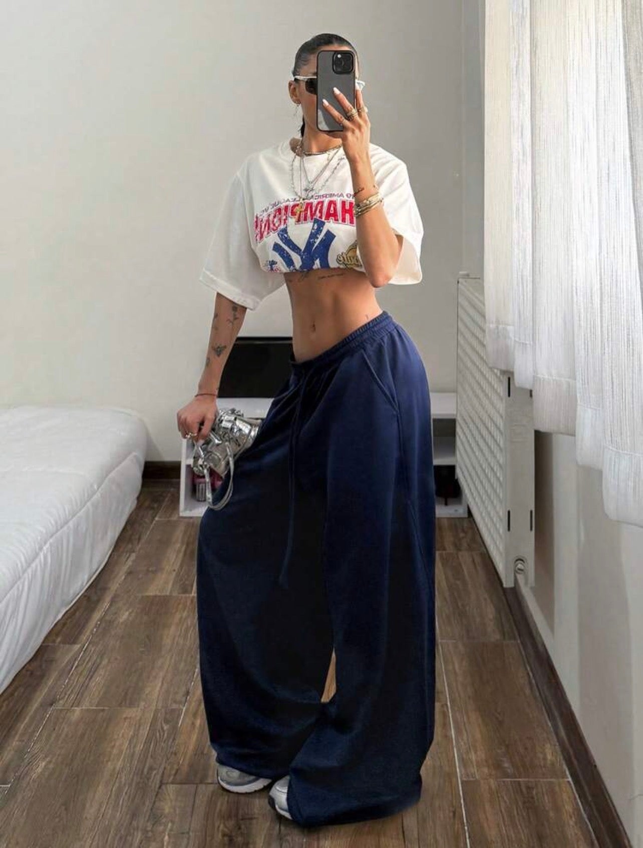 Women’s Drawstring Waist Knight Print Harem Pants – Casual Everyday Wear
