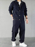 Men’s Solid Color Denim Two-Piece Set – Long Sleeve Top & Pants Casual Outfit