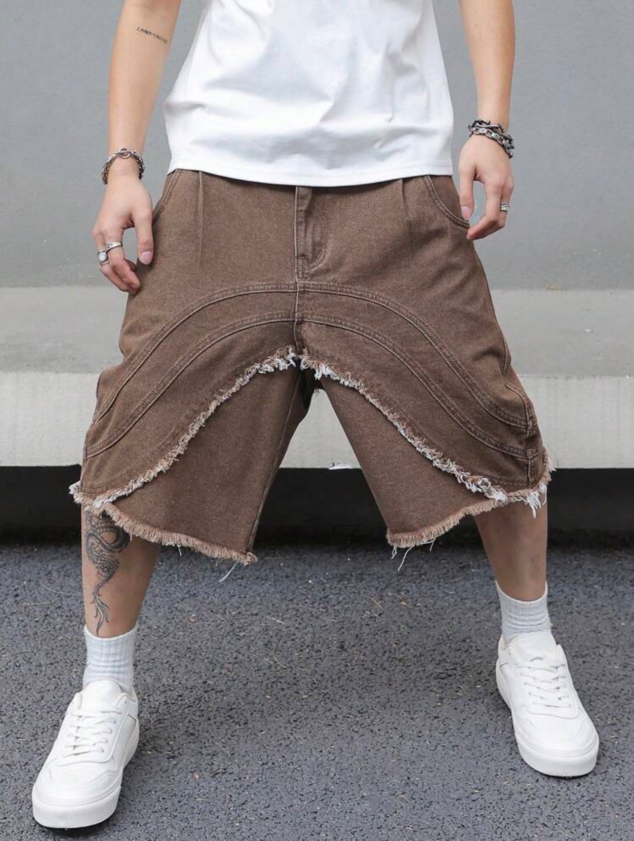 Men’s Distressed Wide Leg Jeans – Fashion Streetwear Denim Shorts
