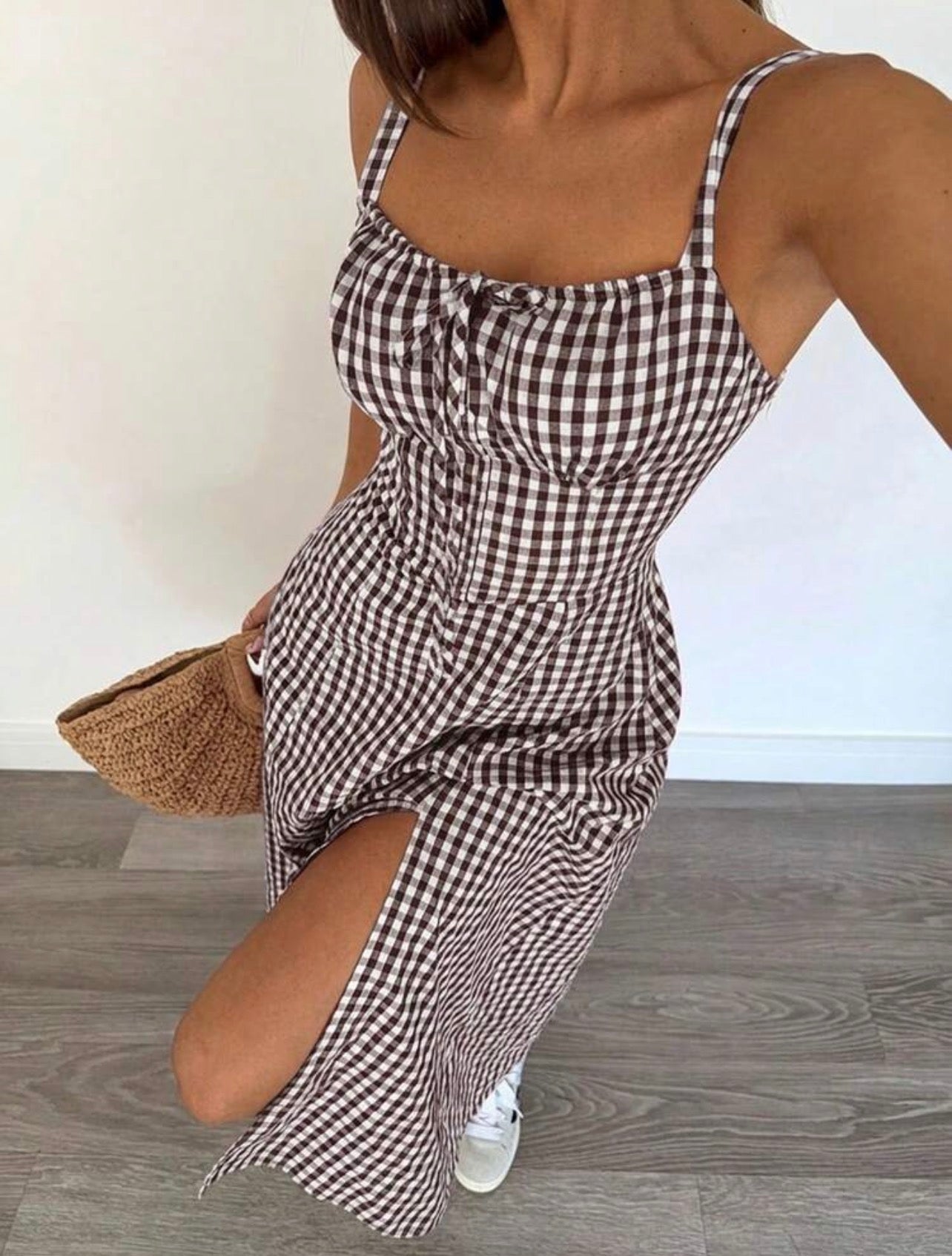 Women’s Floral Print Cinched Waist Slit Hem Cami Dress – Casual Resort Style