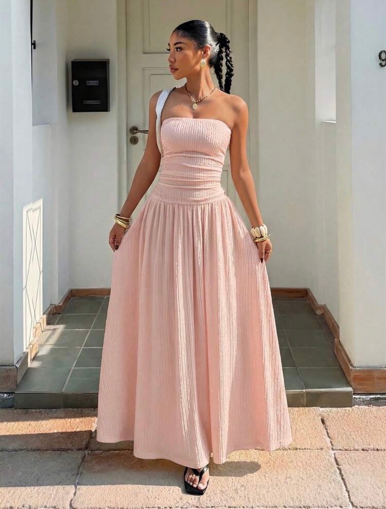Women’s Textured Knit Elegant Sleeveless Dress – Formal & Occasion Wear