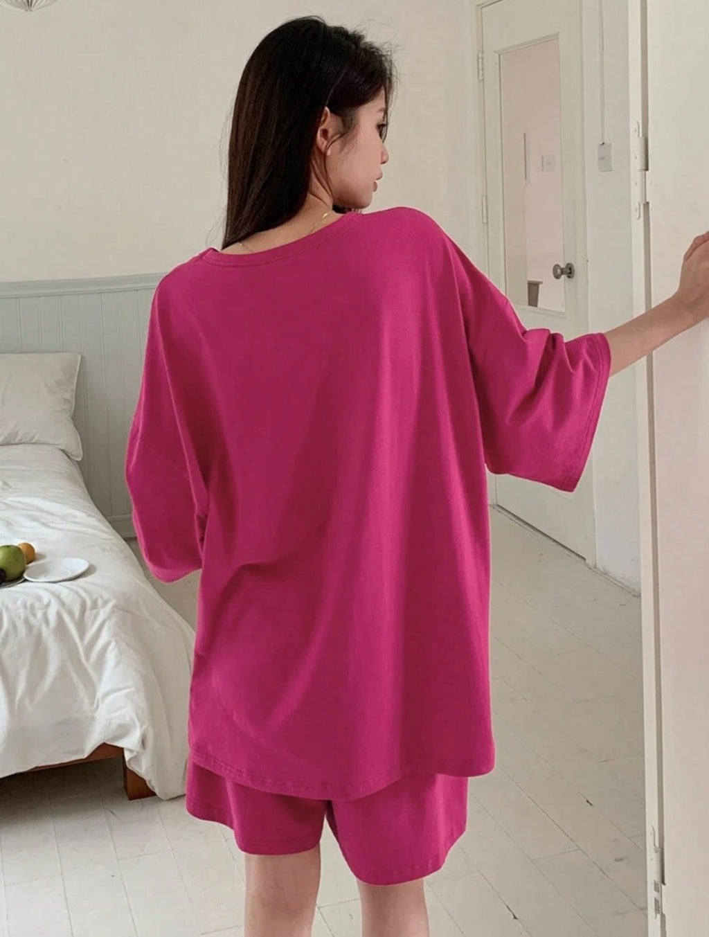 Women’s Solid Color Loose Fit T-Shirt & Shorts Two-Piece Homewear Set