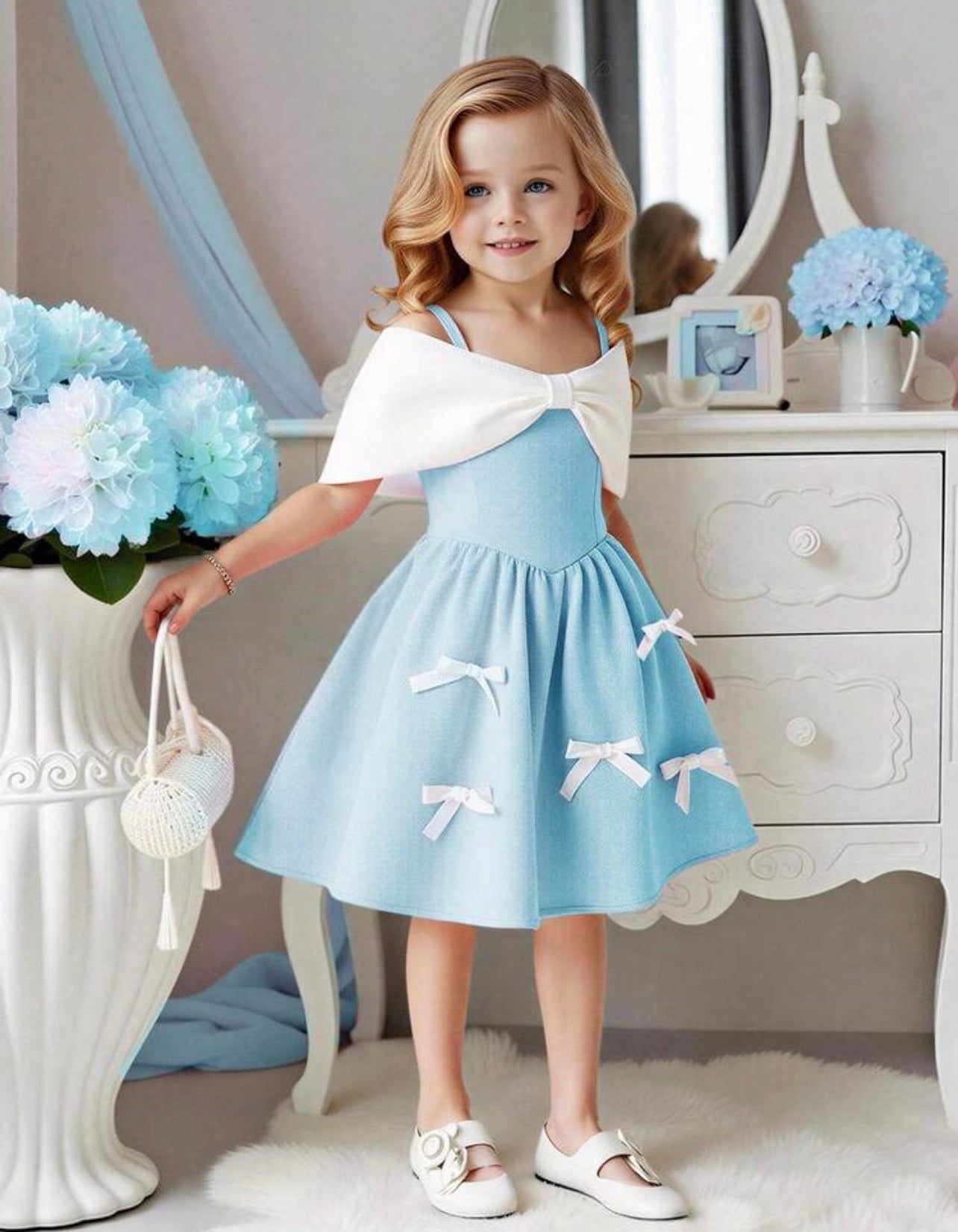 Girls Black Off-Shoulder Bow Detail Ruffle Princess Dress for Parties & Special Occasions