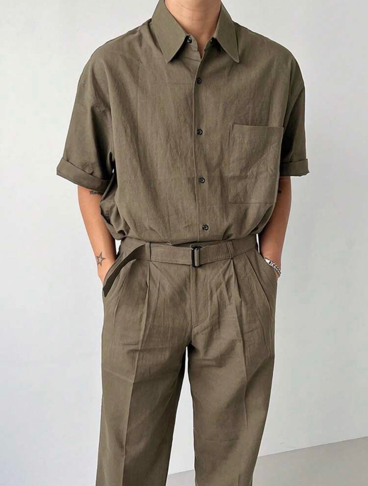 Men’s Short Sleeve Shirt & Pants Two-Piece Set – Casual Summer Outfit