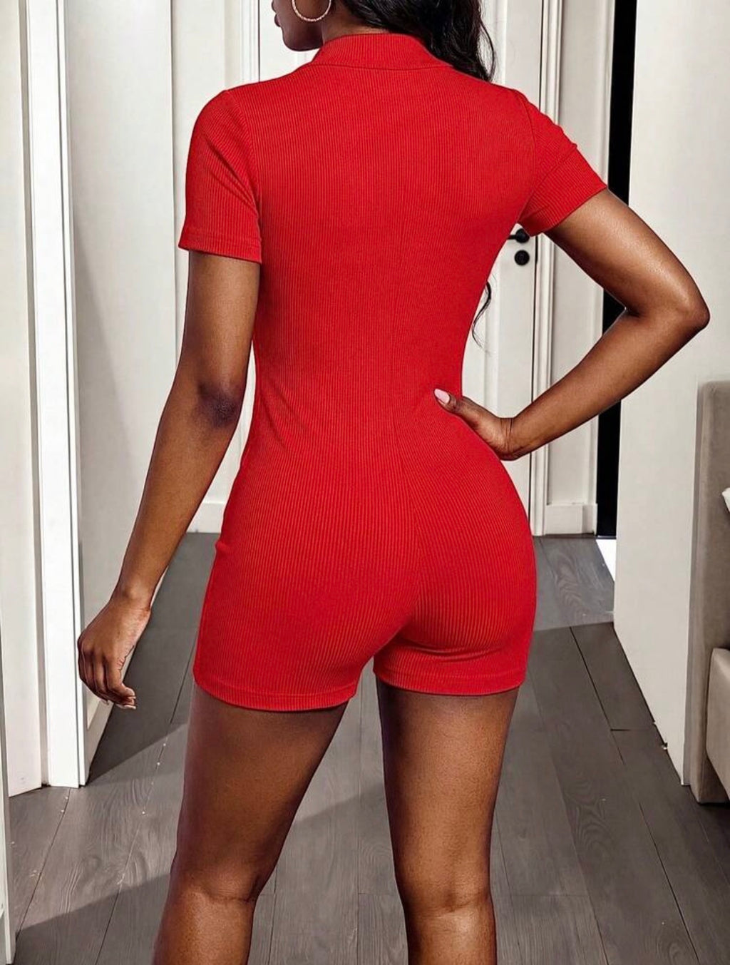 Women’s Plain Zip-Front Short Sleeve Jumpsuit for Casual Everyday Wear