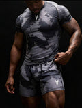 Men’s Contrast Print T-Shirt & Shorts Athletic Workout Set