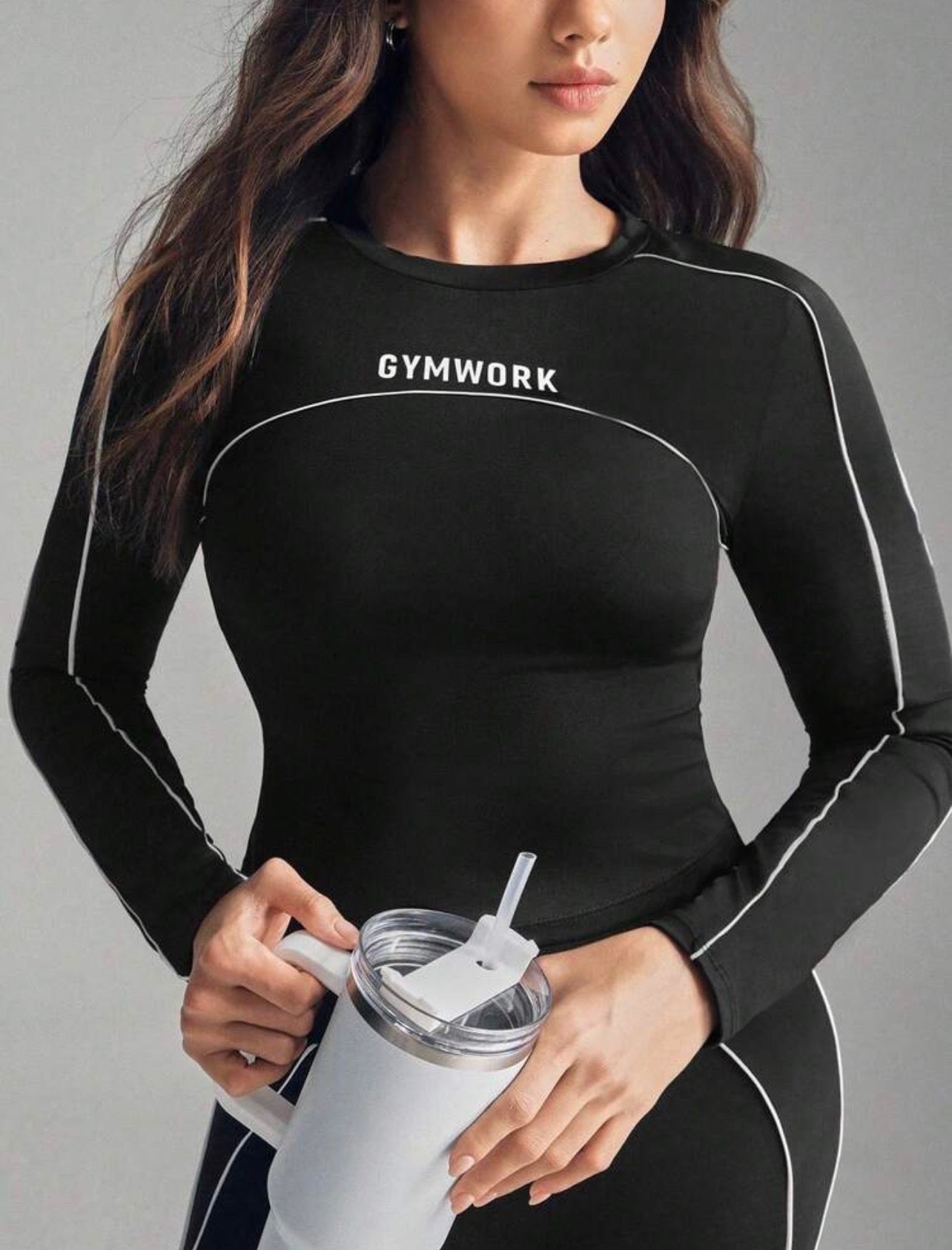 Women’s Plus Size Black & White Long Sleeve Yoga Workout Set
