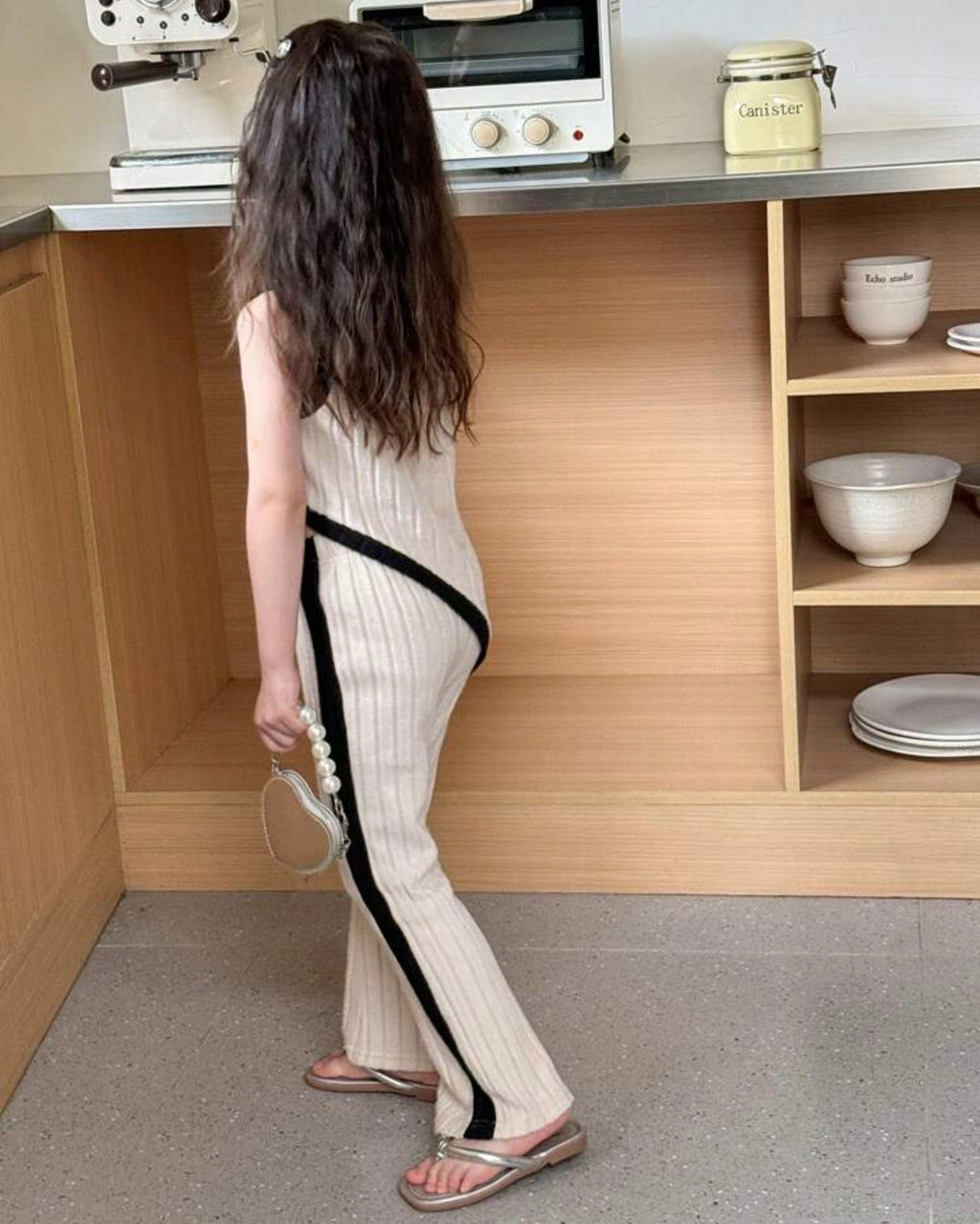 Girls Black & White Color Block Asymmetrical Top and Pants 2-Piece Fashion Set