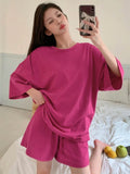 Women’s Solid Color Loose Fit T-Shirt & Shorts Two-Piece Homewear Set