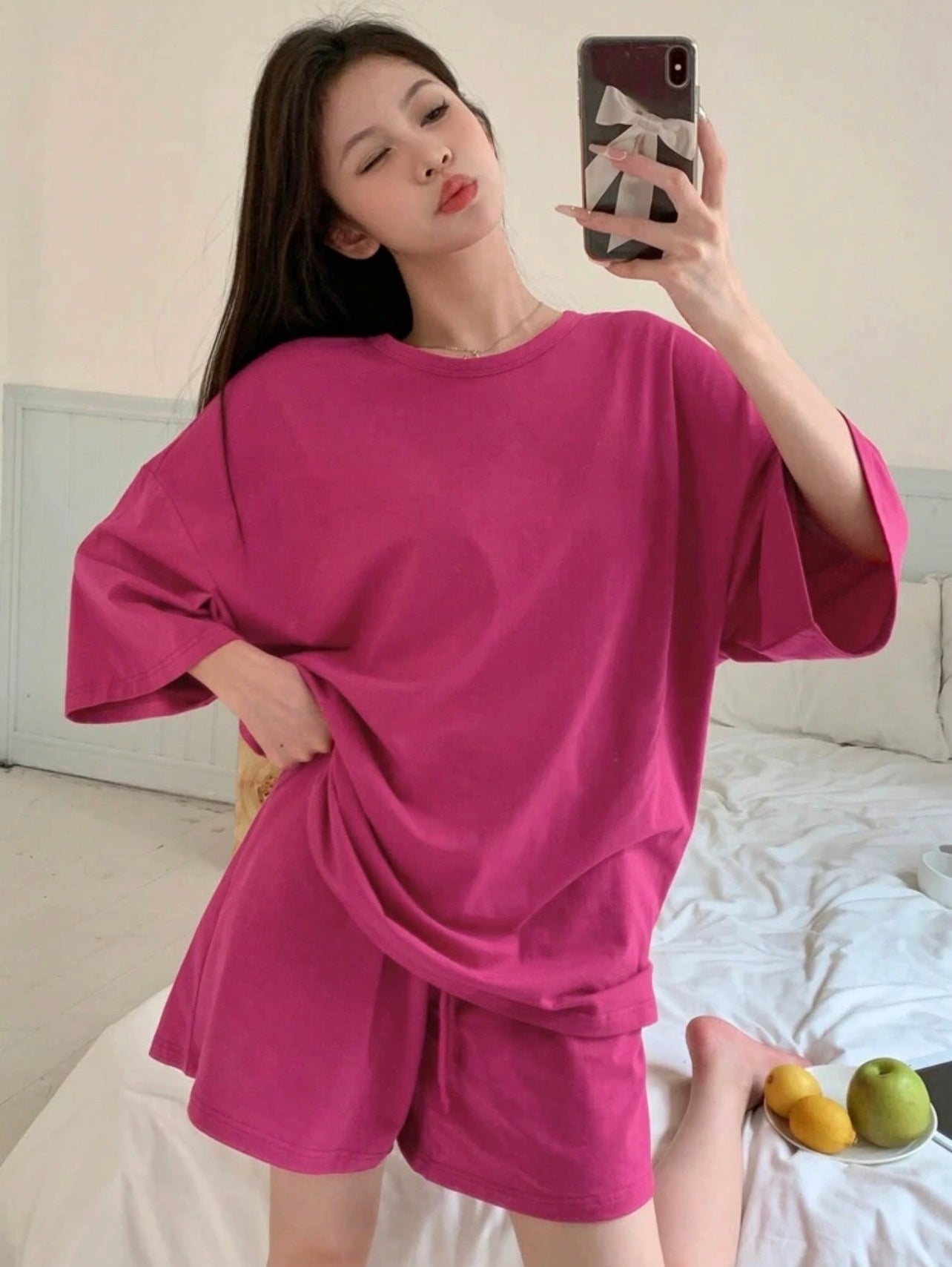 Women’s Solid Color Loose Fit T-Shirt & Shorts Two-Piece Homewear Set