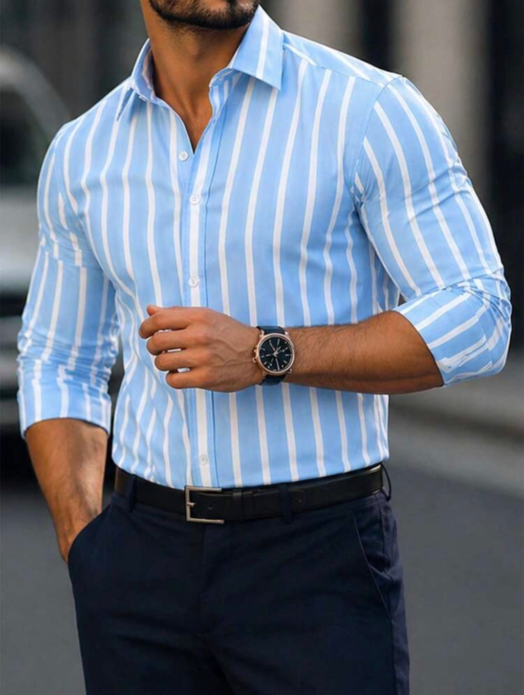 Men’s Digital Print Button-Front Long Sleeve Casual Business Shirt – Smart Casual Urban Top
