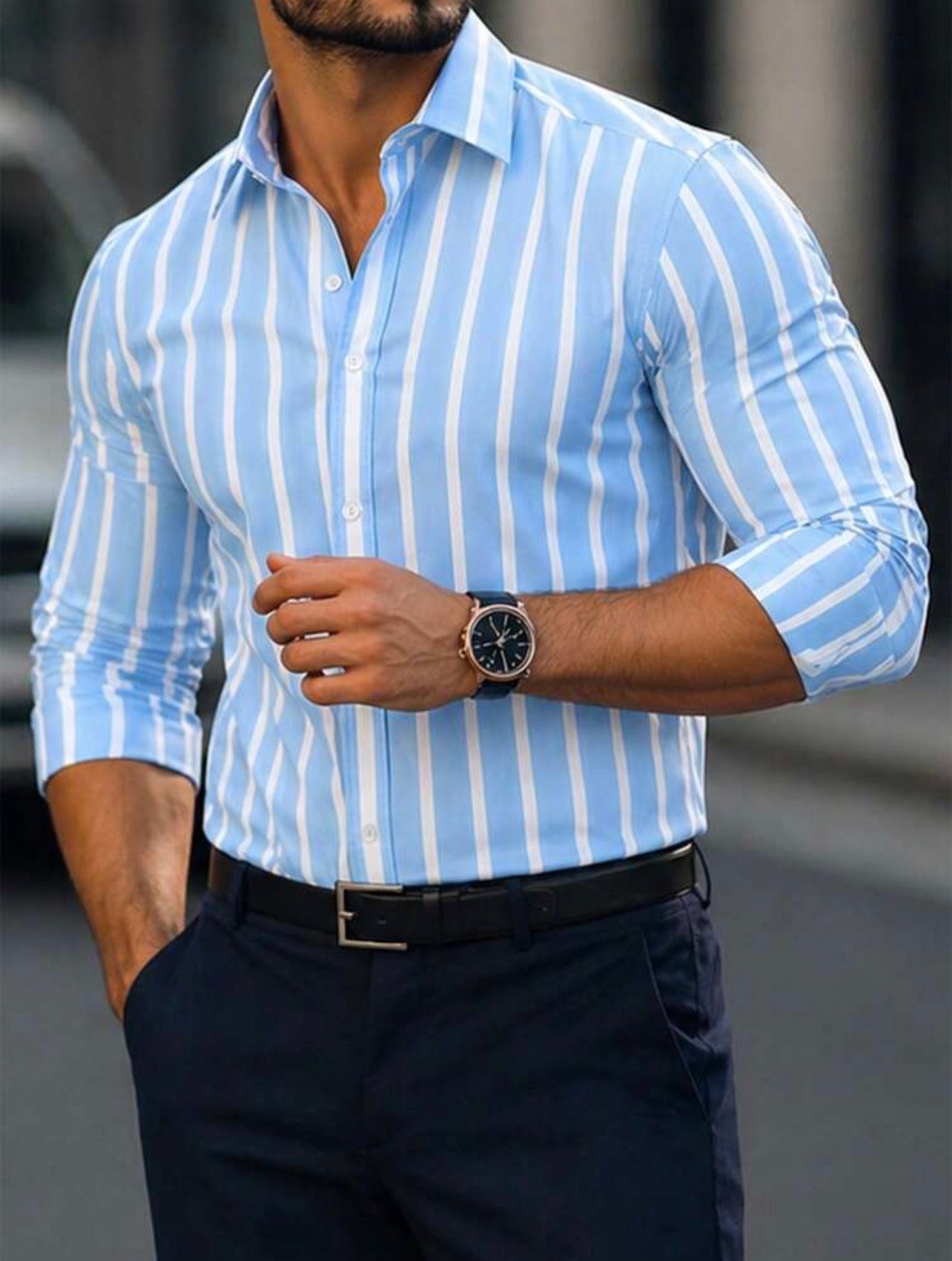 Men’s Digital Print Button-Front Long Sleeve Casual Business Shirt – Smart Casual Urban Top
