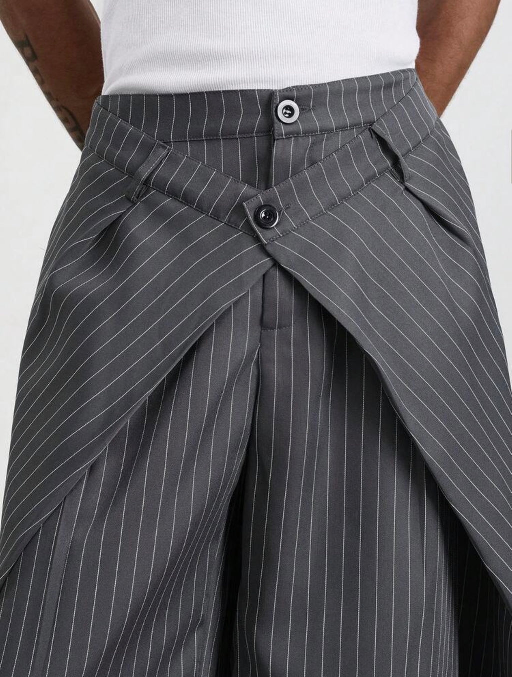 Men’s Yarn-Dyed Pinstripe Wide Leg Trousers – Relaxed Casual Streetwear Pants