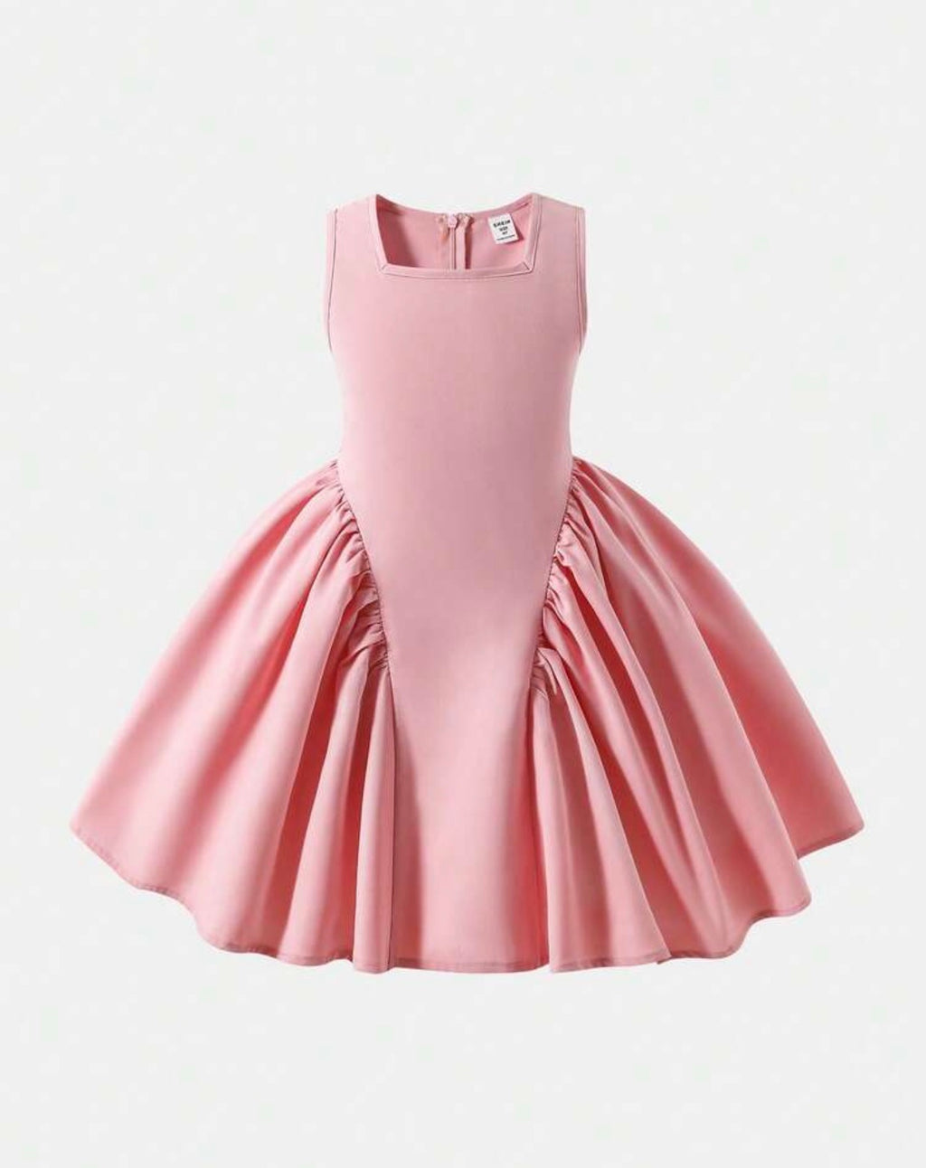 Girls Square Neck Sleeveless Pink Bow Party Dress for Special Occasions