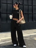 Women’s Horse Print Sleeveless Cropped Tank Top & Straight Leg Pants Two-Piece Set