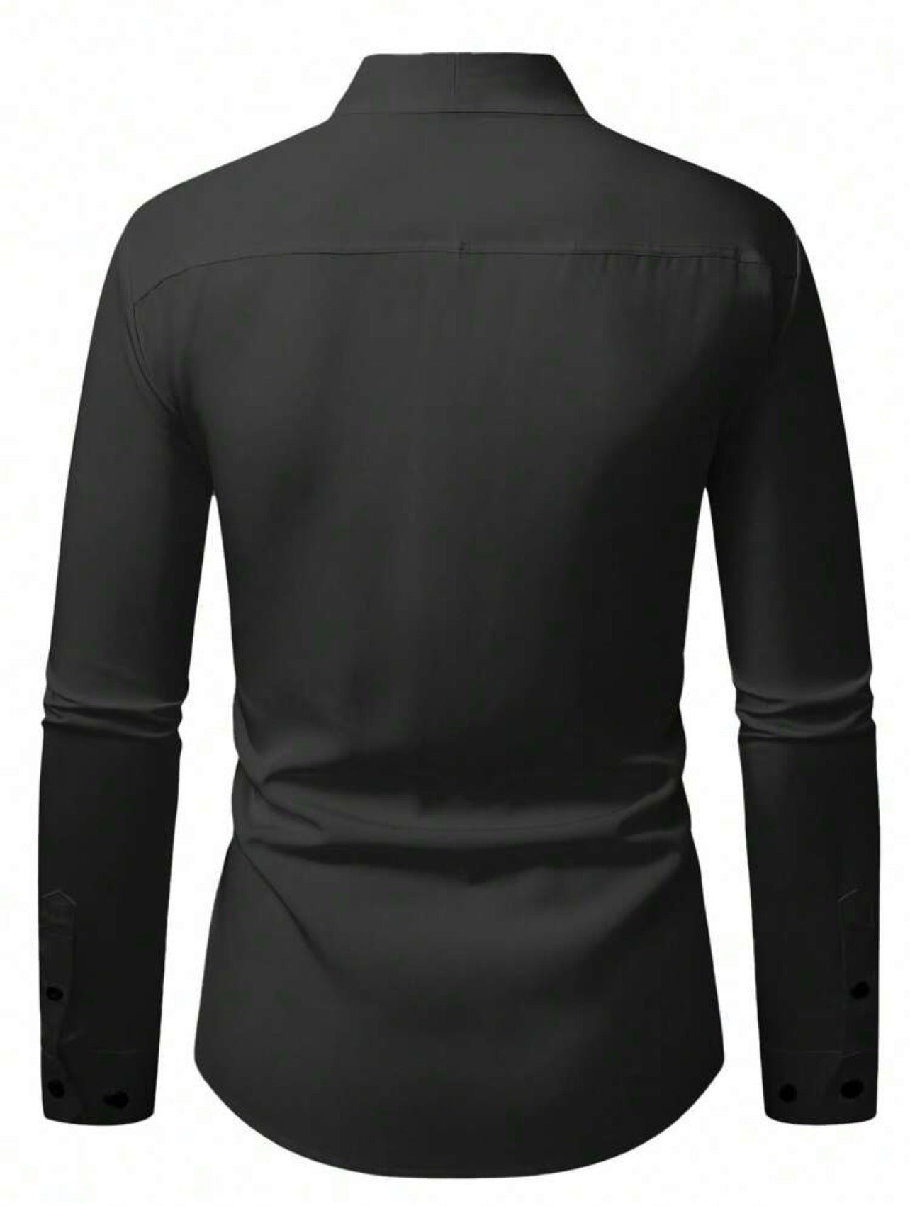 Men’s Solid Color Button-Front Long Sleeve Casual Business Shirt – Zip Detail Formal Style Top