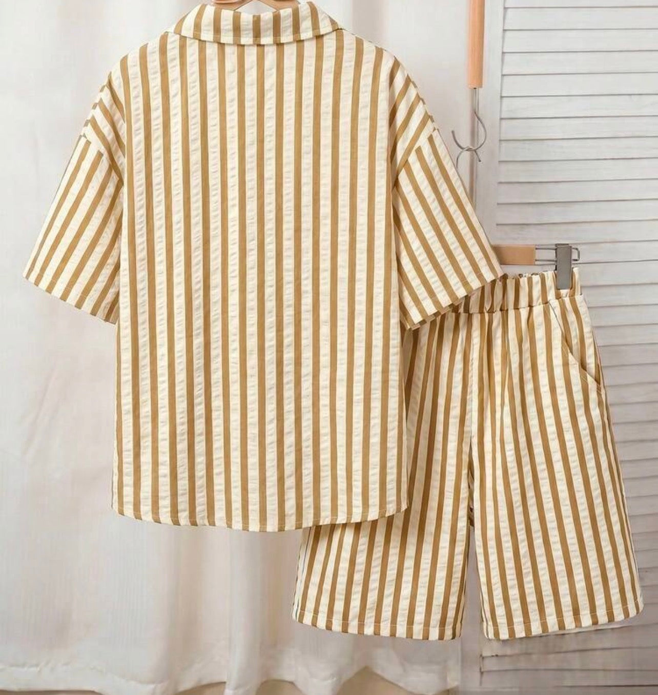 Kids Boys Vertical Striped Short Sleeve Shirt & Casual Shorts 3-Piece Outfit Set