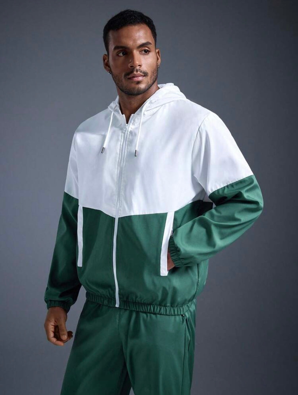 Men’s Contrast Color Hooded Jacket & Sweatpants Two-Piece Tracksuit Set – Sportswear Outfit