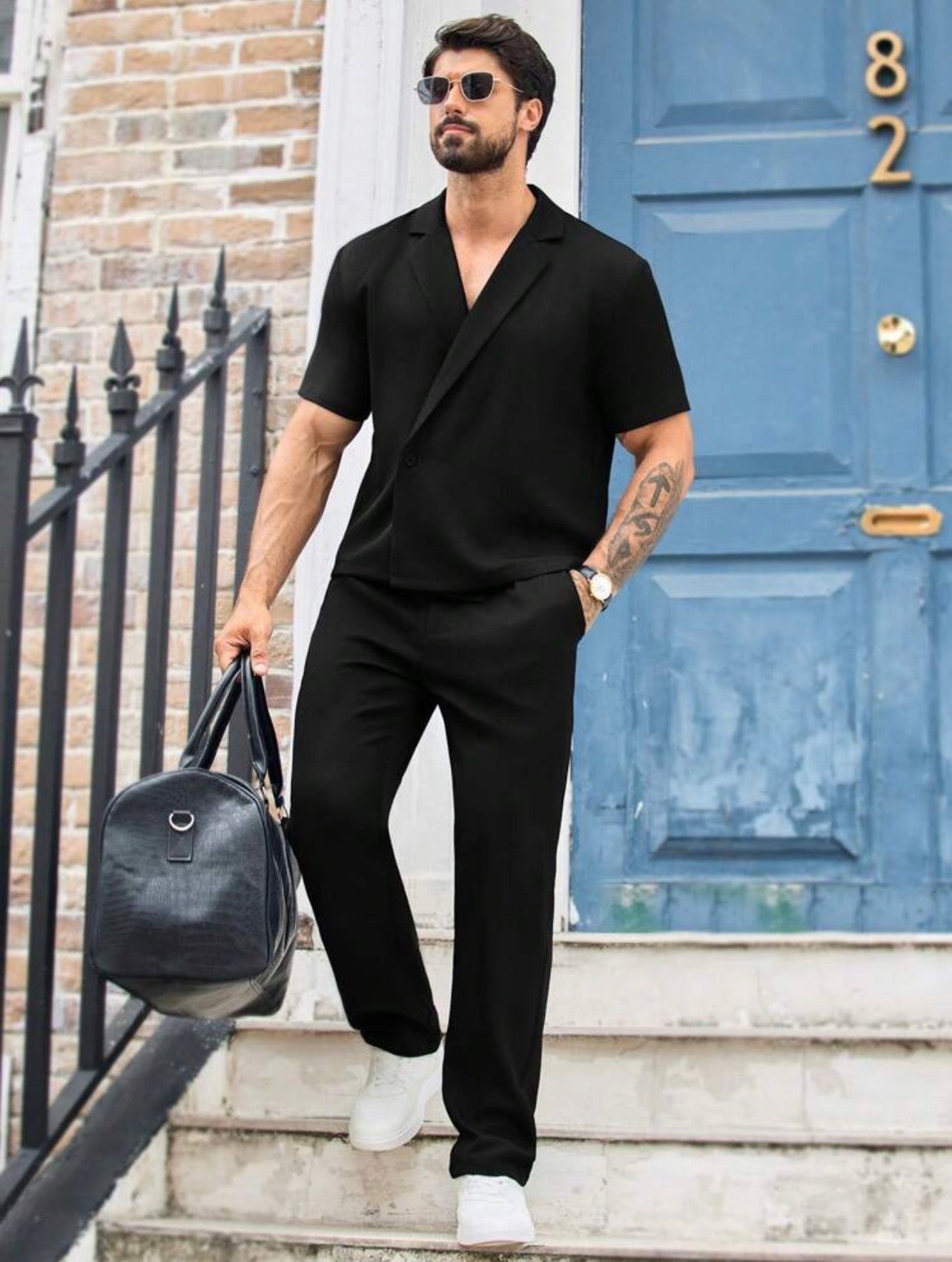 Men’s Drop Shoulder Short Sleeve Shirt Two-Piece Set – Casual Loose Fit Co-Ord