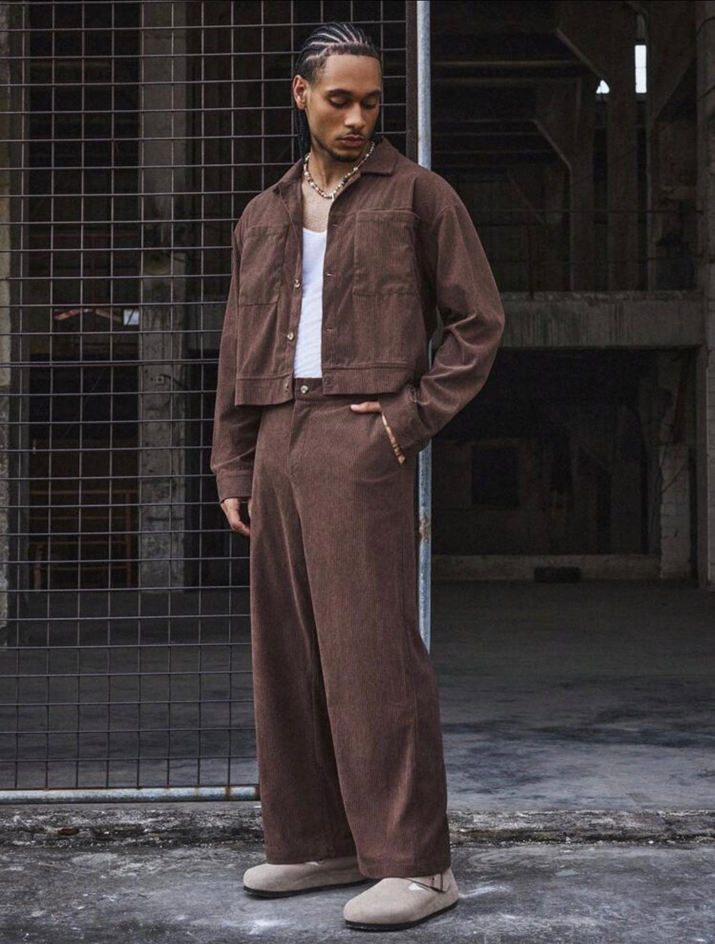 Men’s Long Sleeve Single-Breasted Shirt & Wide-Leg Pants Two-Piece Casual Suit