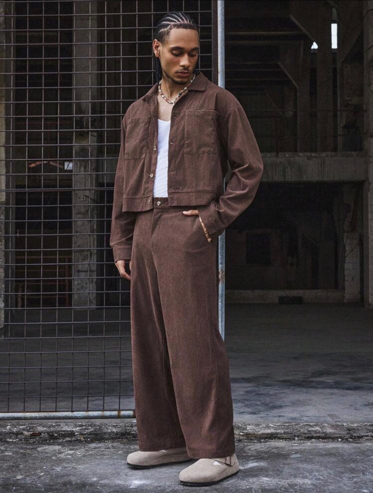 Men’s Long Sleeve Single-Breasted Shirt & Wide-Leg Pants Two-Piece Casual Suit