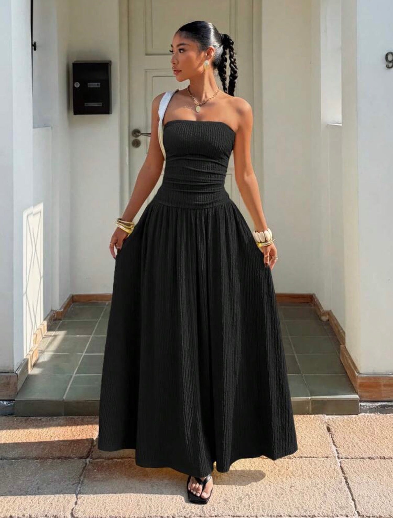 Women’s Textured Knit Elegant Sleeveless Dress – Formal & Occasion Wear