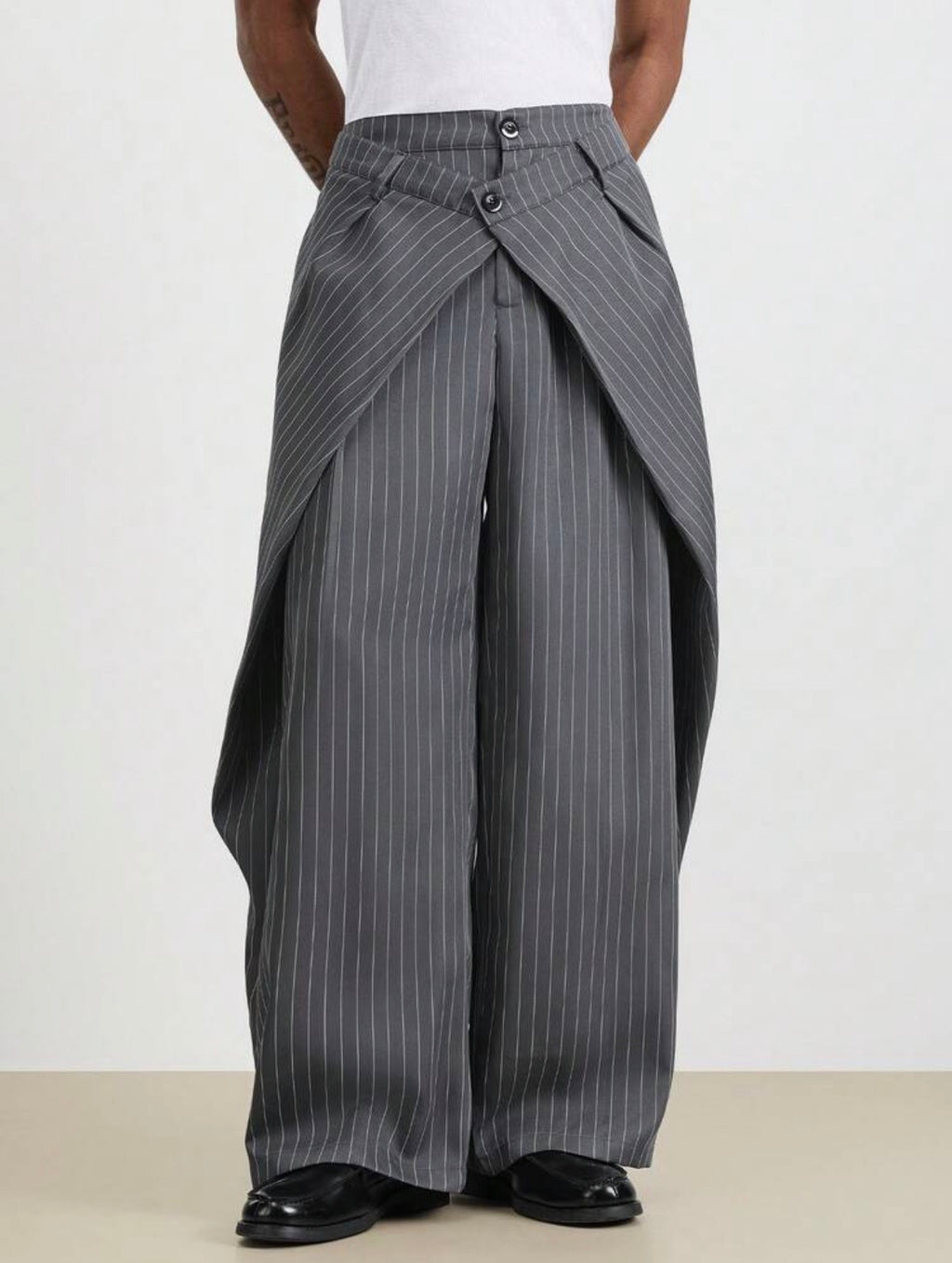 Men’s Yarn-Dyed Pinstripe Wide Leg Trousers – Relaxed Casual Streetwear Pants