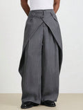 Men’s Yarn-Dyed Pinstripe Wide Leg Trousers – Relaxed Casual Streetwear Pants