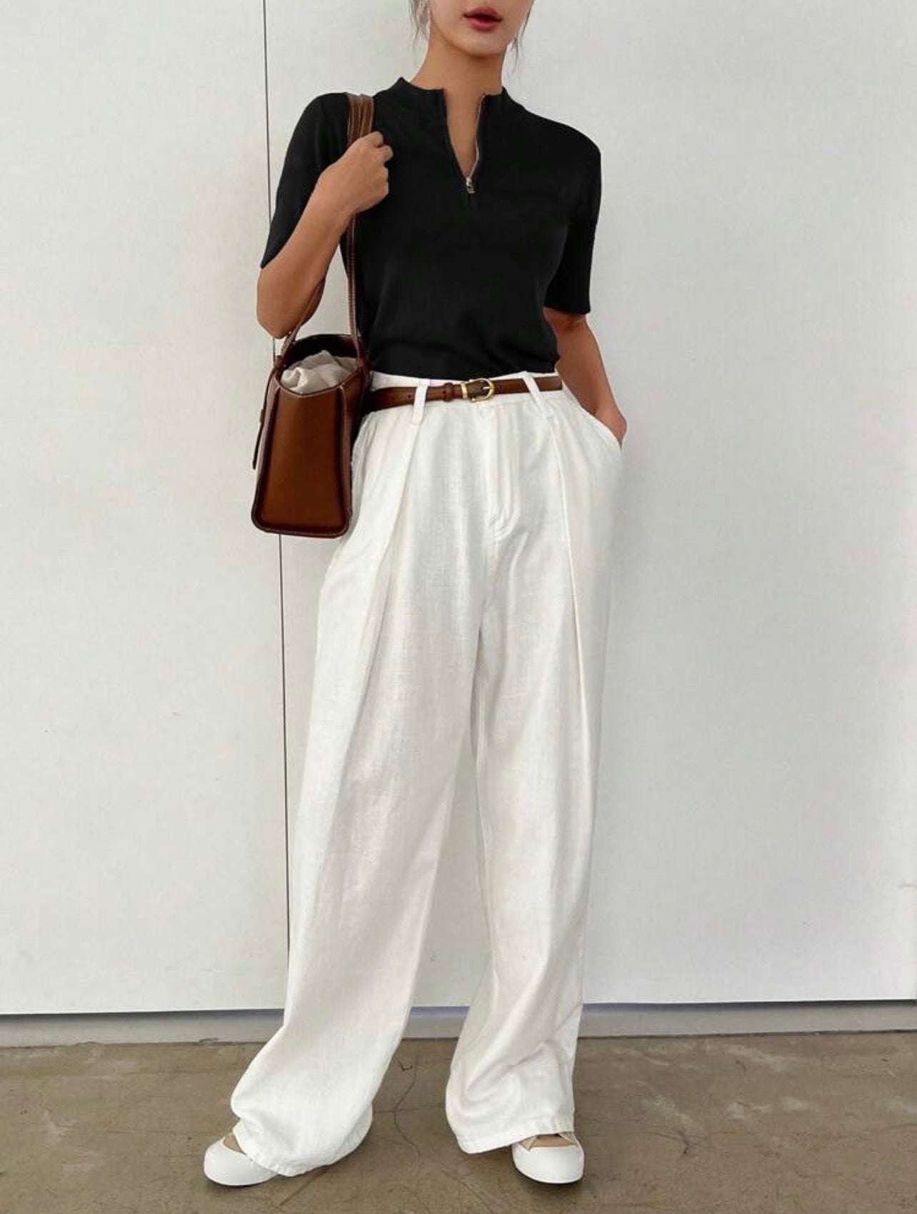 Women’s Business Casual Stand Collar Short Sleeve Knit Pullover Top
