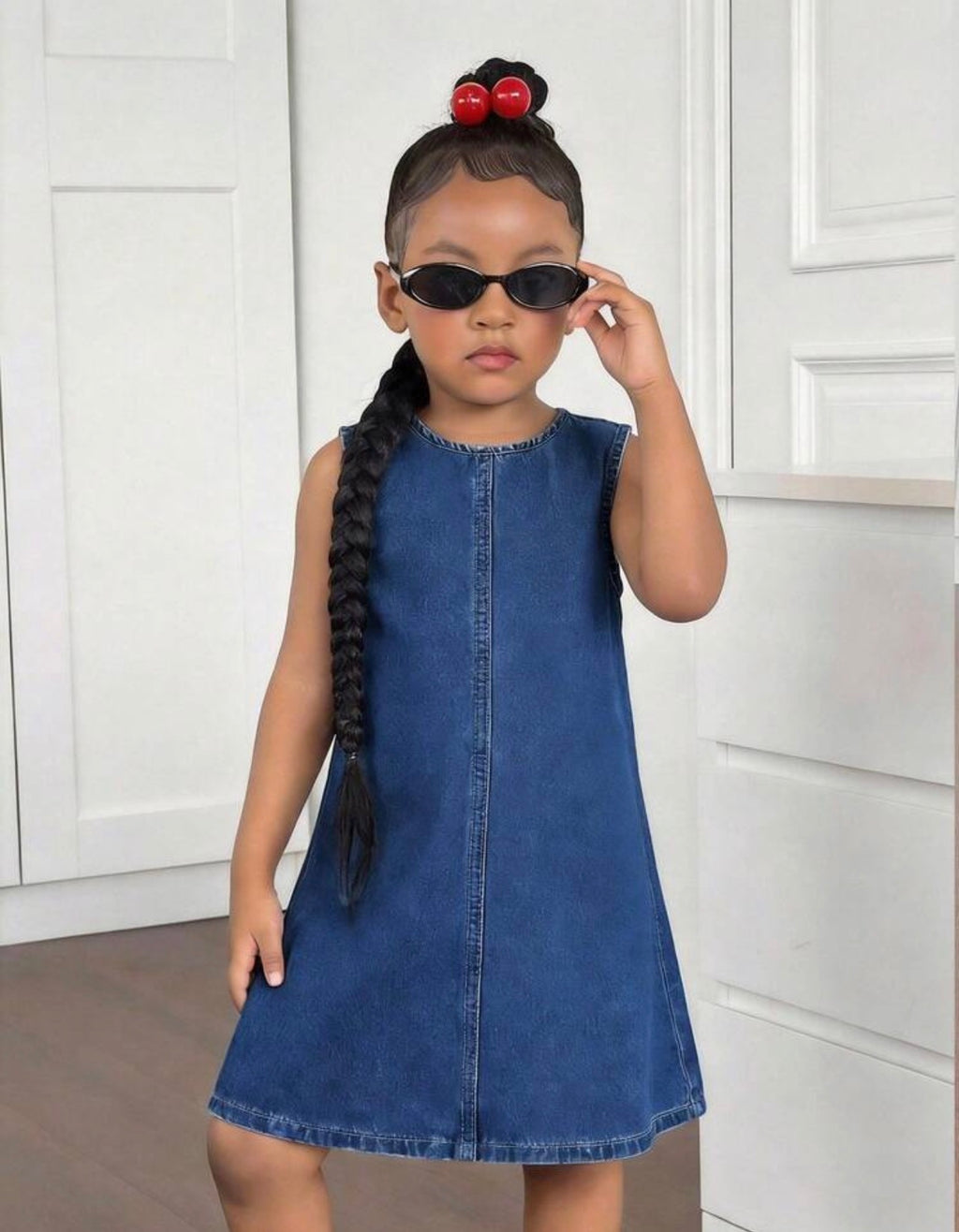 Girls Blue Denim Sleeveless Loose Casual Dress