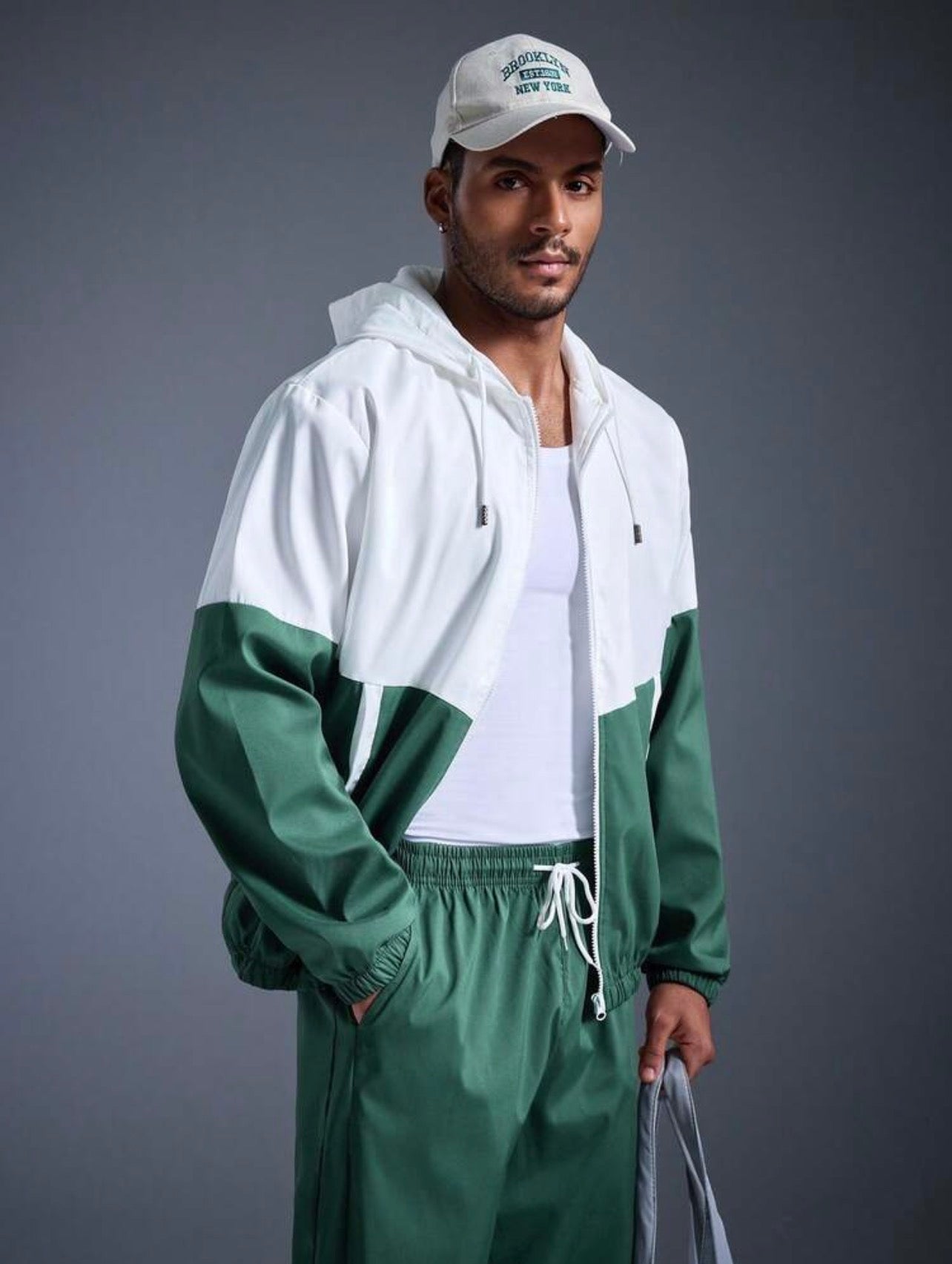 Men’s Contrast Color Hooded Jacket & Sweatpants Two-Piece Tracksuit Set – Sportswear Outfit