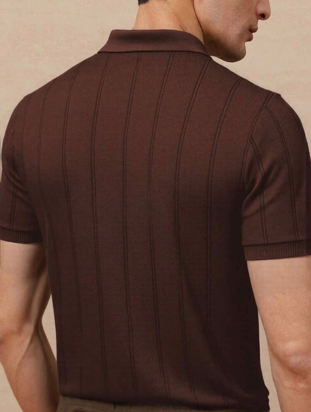 Men’s Ribbed Knit Polo Neck Short Sleeve Top – Casual Daily Wear Shirt
